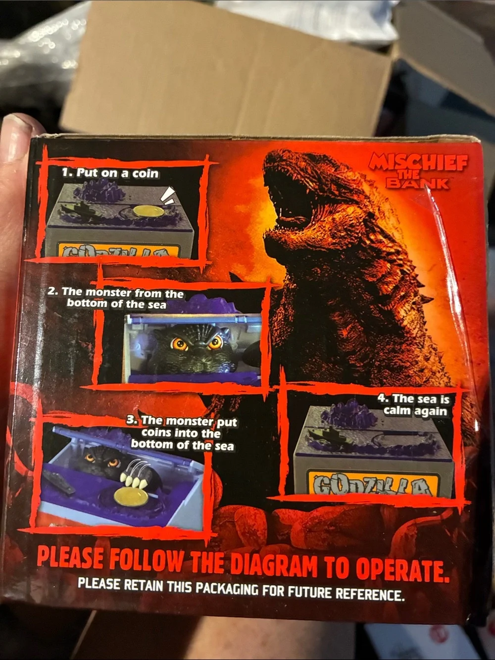 Godzilla Mischief Savings Bank - White and Purple Coin Bank